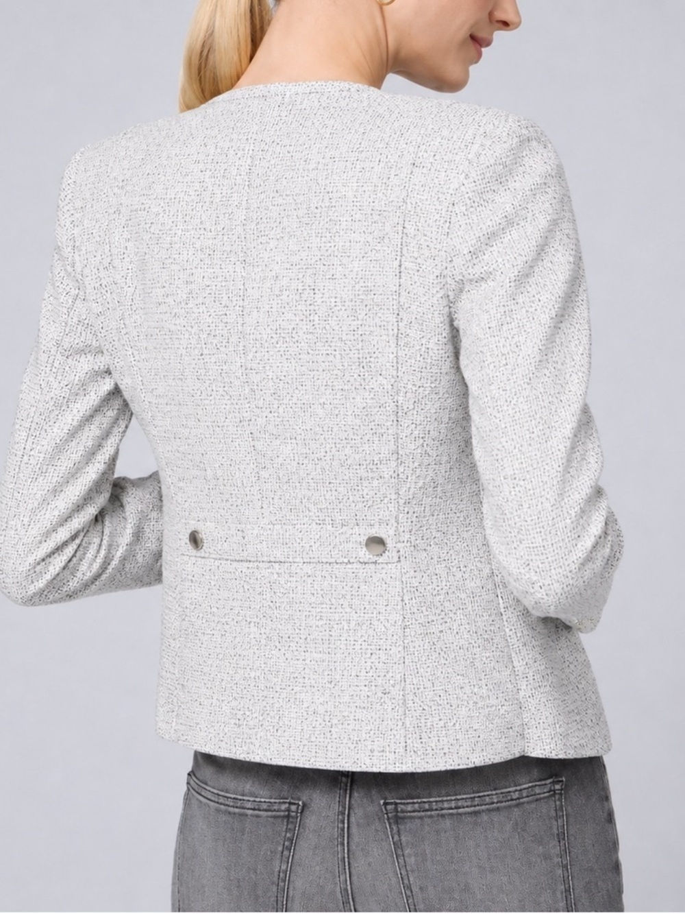 White House Black Market Textured Tweed Snap Front Moto Jacket Size 10 - Picture 2 of 11